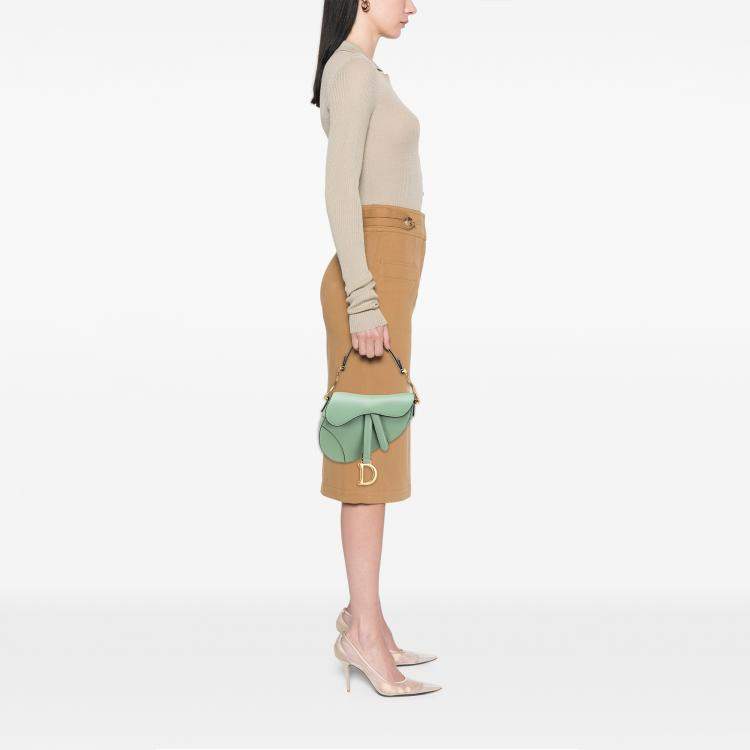 Pre Owned Dior Green Mini Calfskin Saddle Bag