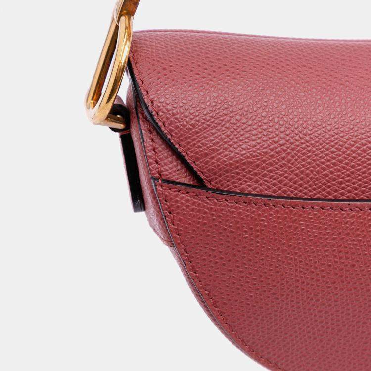 Pre Owned Dior Red Mini Grained Calfskin Saddle Bag