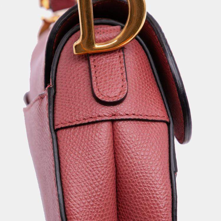 Pre Owned Dior Red Mini Grained Calfskin Saddle Bag