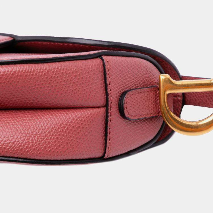 Pre Owned Dior Red Mini Grained Calfskin Saddle Bag