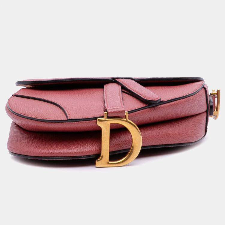 Pre Owned Dior Red Mini Grained Calfskin Saddle Bag