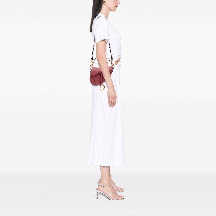Pre Owned Dior Red Mini Grained Calfskin Saddle Bag