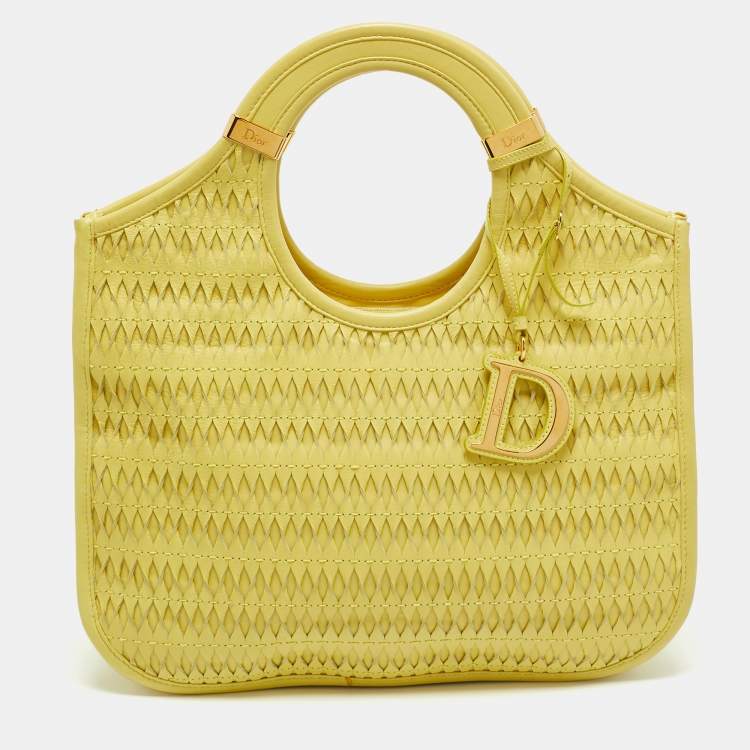 Pre Owned Dior Yellow Woven Effect Leather Diorita Hobo
