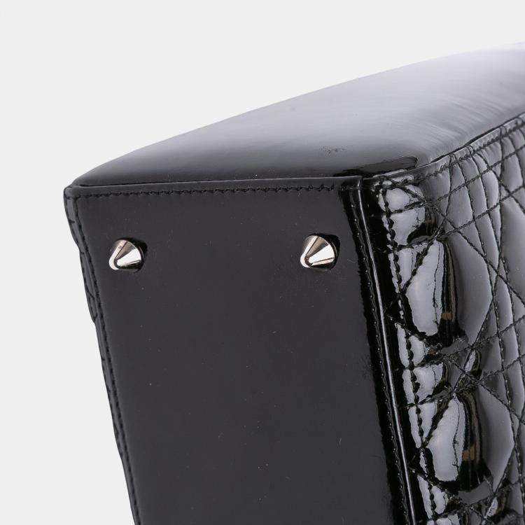 Pre Owned Dior Black Medium Patent Cannage Lady Dior