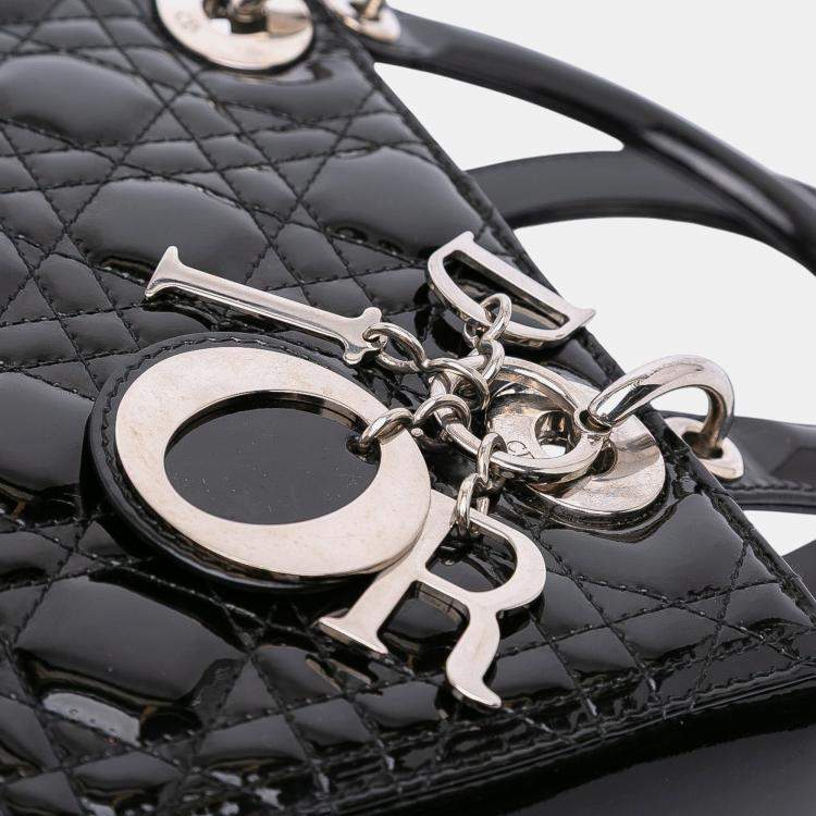 Pre Owned Dior Black Medium Patent Cannage Lady Dior