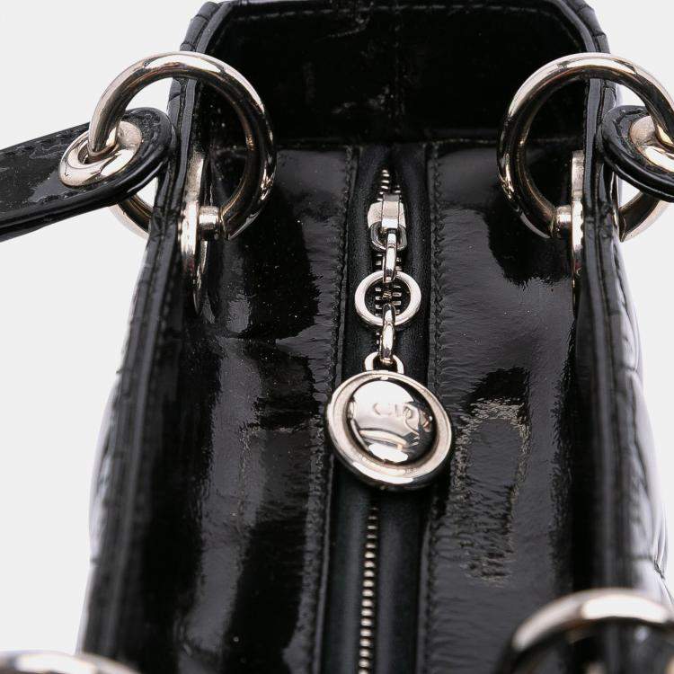 Pre Owned Dior Black Medium Patent Cannage Lady Dior