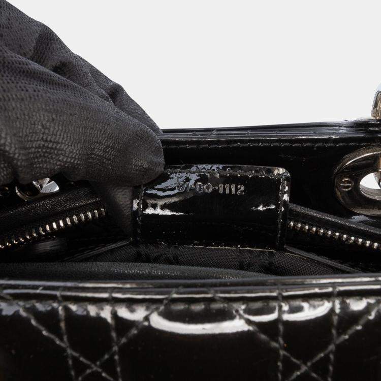 Pre Owned Dior Black Medium Patent Cannage Lady Dior