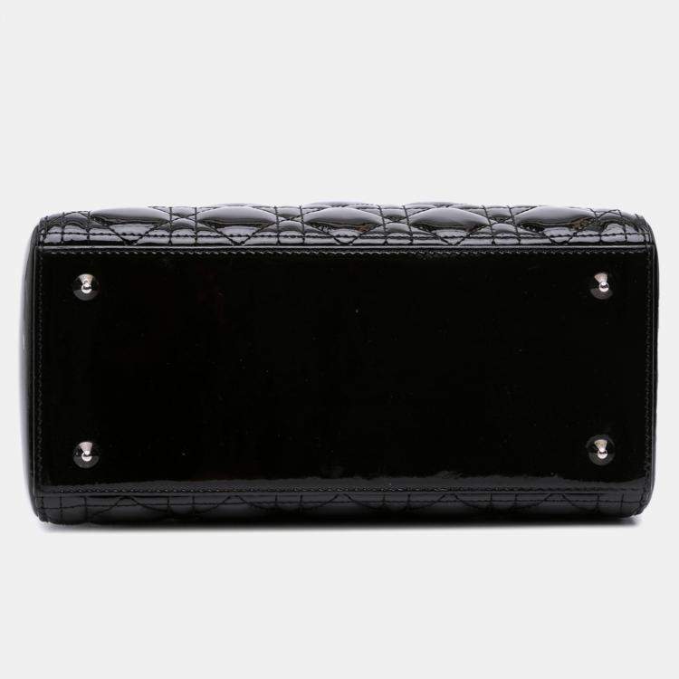 Pre Owned Dior Black Medium Patent Cannage Lady Dior