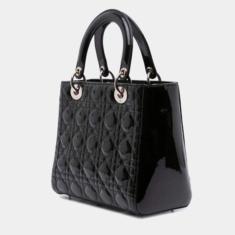Pre Owned Dior Black Medium Patent Cannage Lady Dior