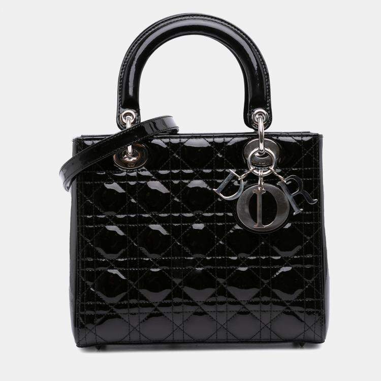 Pre Owned Dior Black Medium Patent Cannage Lady Dior