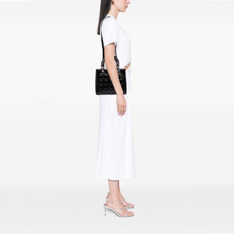 Pre Owned Dior Black Medium Patent Cannage Lady Dior