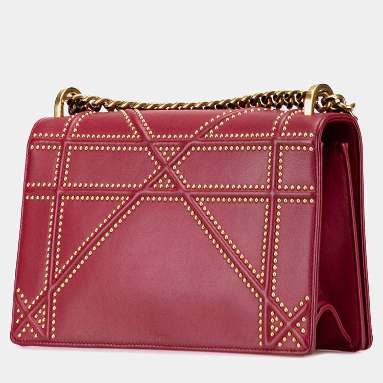Pre Owned Dior Red Medium Studded Lambskin Diorama Flap
