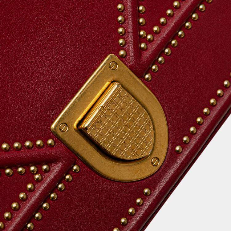Pre Owned Dior Red Medium Studded Lambskin Diorama Flap