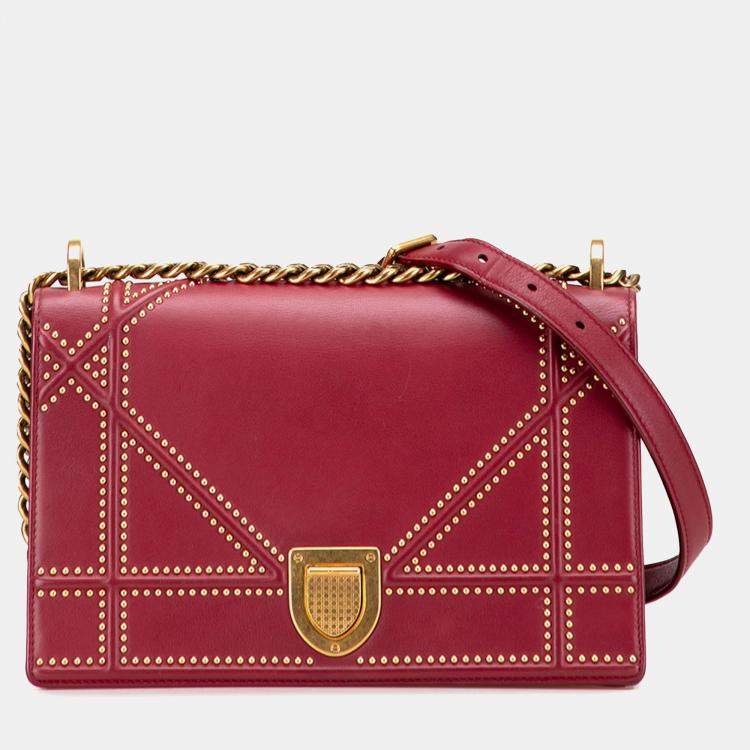 Pre Owned Dior Red Medium Studded Lambskin Diorama Flap
