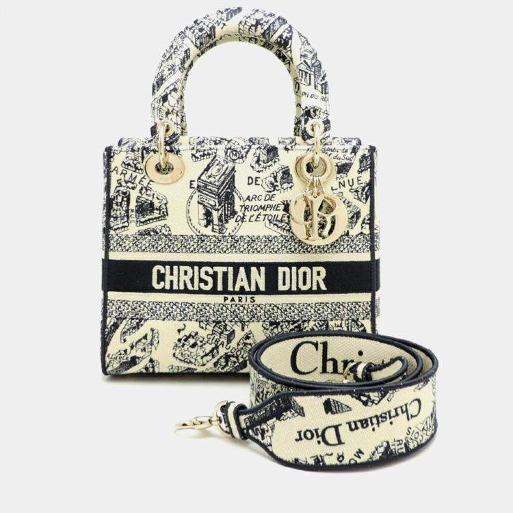 Pre Owned Dior Lady D-Lite Medium White Canvas Tote Bag