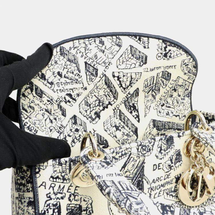 Pre Owned Dior Lady D-Lite Medium White Canvas Tote Bag