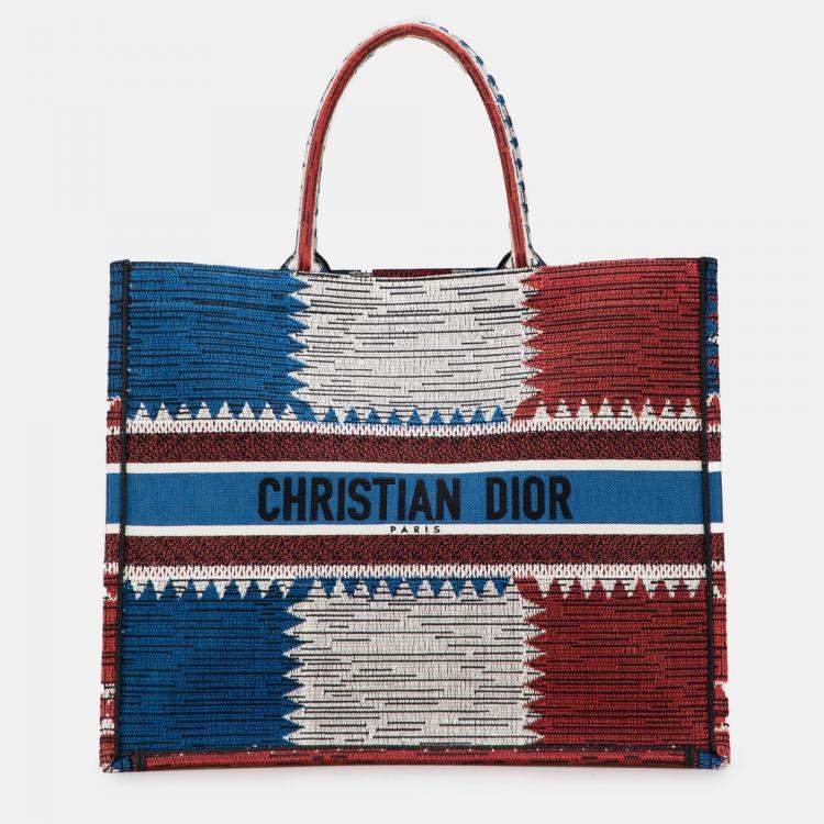 Pre Owned Dior Blue Large Canvas French Flag Book Tote