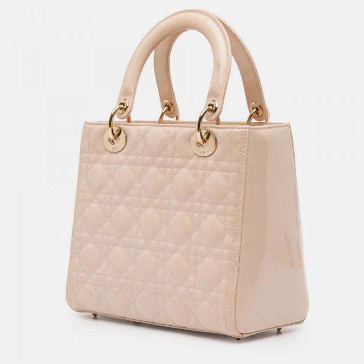 Pre Owned Dior Brown Medium Patent Cannage Lady Dior