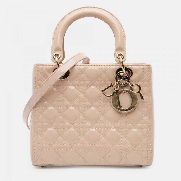 Pre Owned Dior Brown Medium Patent Cannage Lady Dior