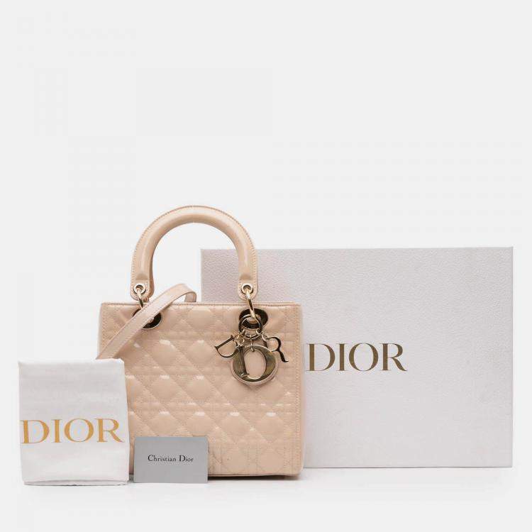 Pre Owned Dior Brown Medium Patent Cannage Lady Dior
