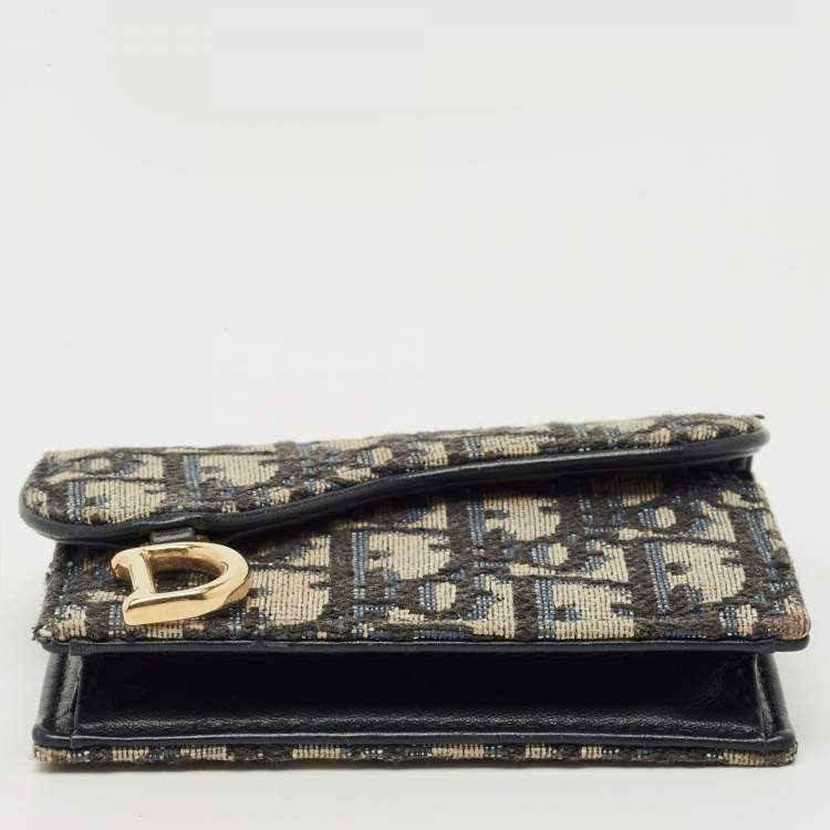 Pre Owned Dior Blue Oblique Canvas Saddle Bloom Card Holder