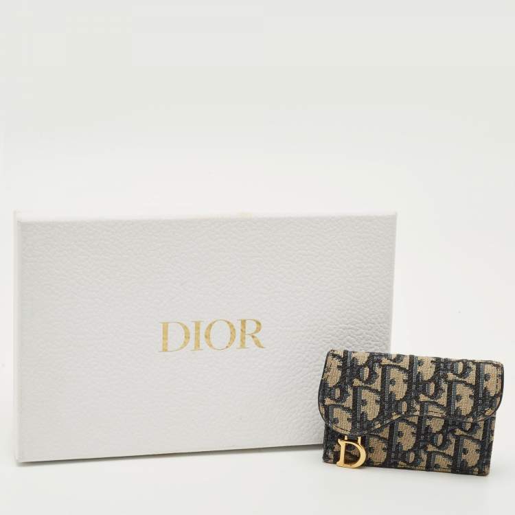 Pre Owned Dior Blue Oblique Canvas Saddle Bloom Card Holder