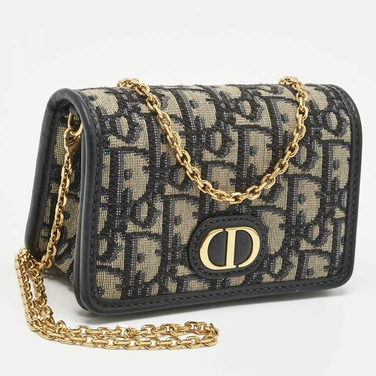 Pre Owned Dior Blue Oblique Canvas 30 Montaigne Chain Pouch