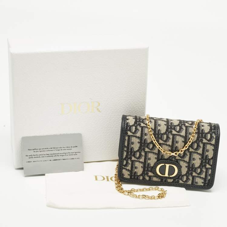 Pre Owned Dior Blue Oblique Canvas 30 Montaigne Chain Pouch