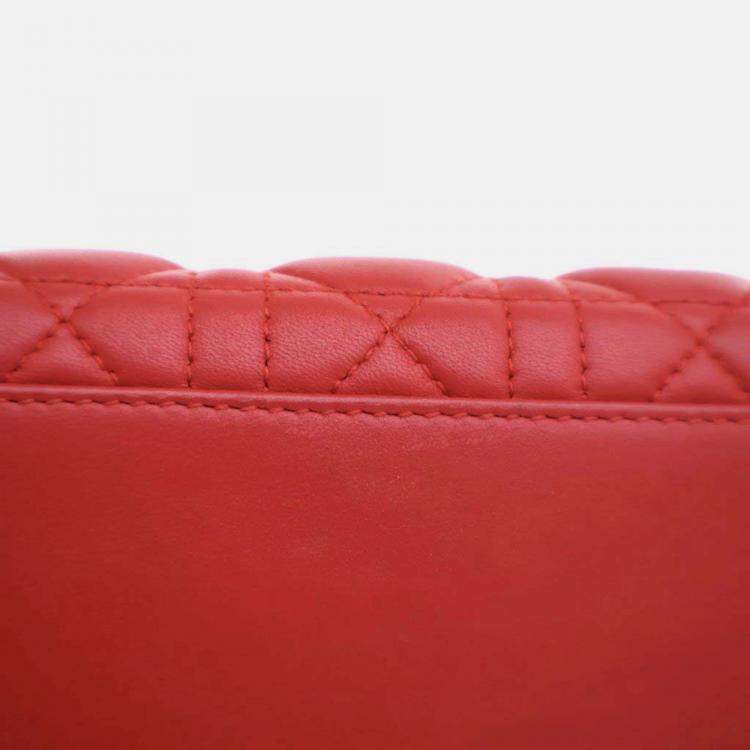 Pre Owned Dior Lady Dior Medium Red Lambskin Top Handle Bag
