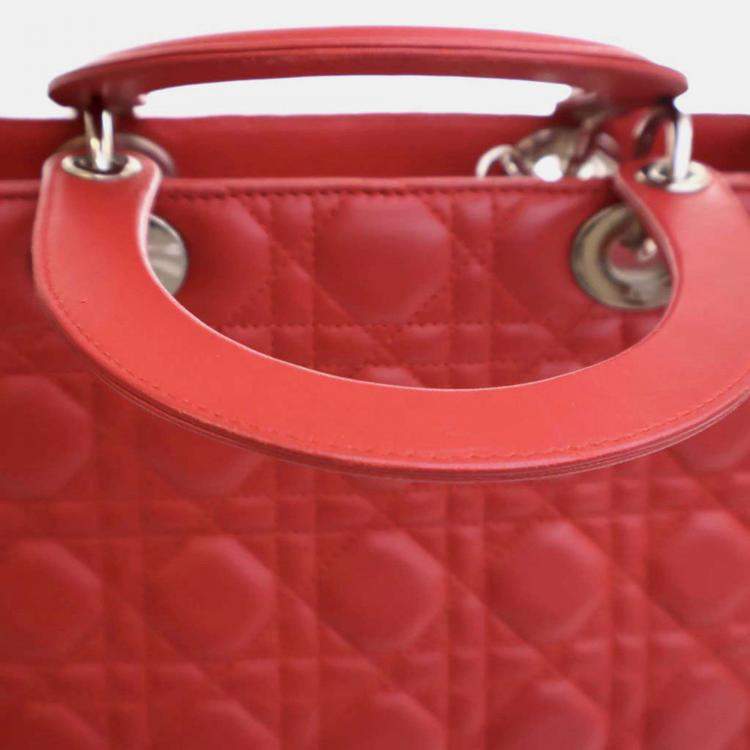 Pre Owned Dior Lady Dior Medium Red Lambskin Top Handle Bag