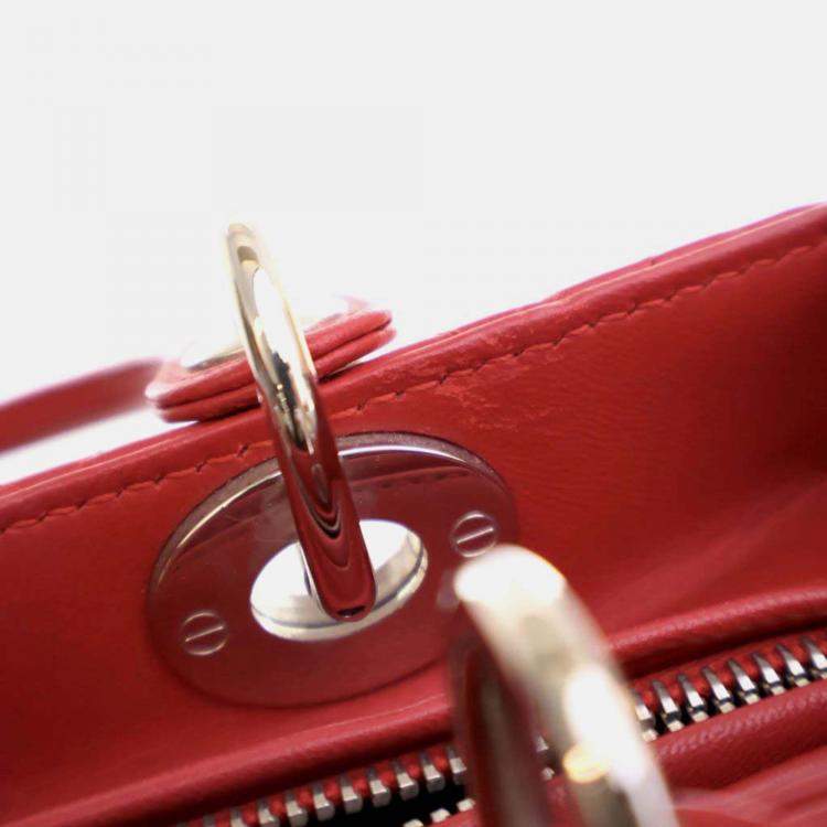 Pre Owned Dior Lady Dior Medium Red Lambskin Top Handle Bag