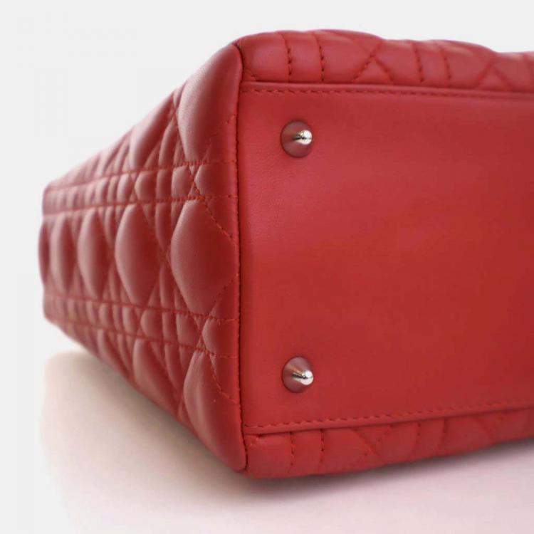 Pre Owned Dior Lady Dior Medium Red Lambskin Top Handle Bag