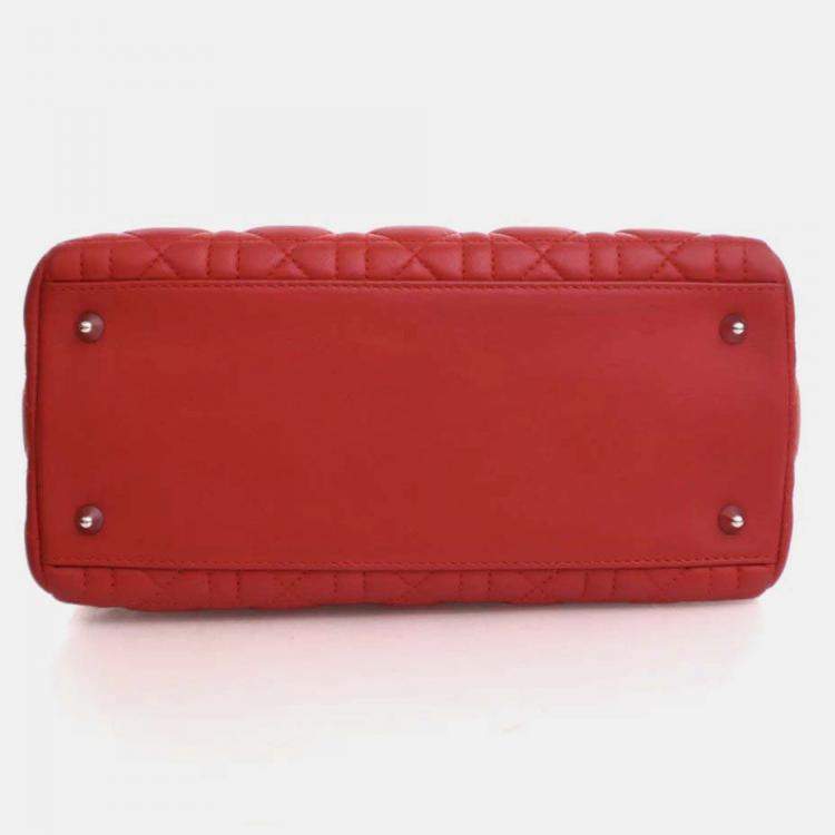 Pre Owned Dior Lady Dior Medium Red Lambskin Top Handle Bag