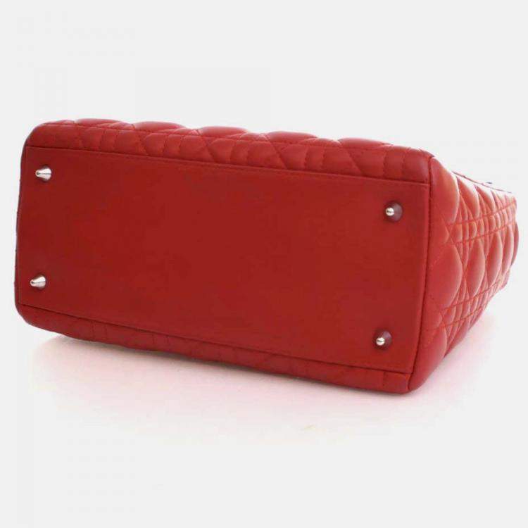 Pre Owned Dior Lady Dior Medium Red Lambskin Top Handle Bag