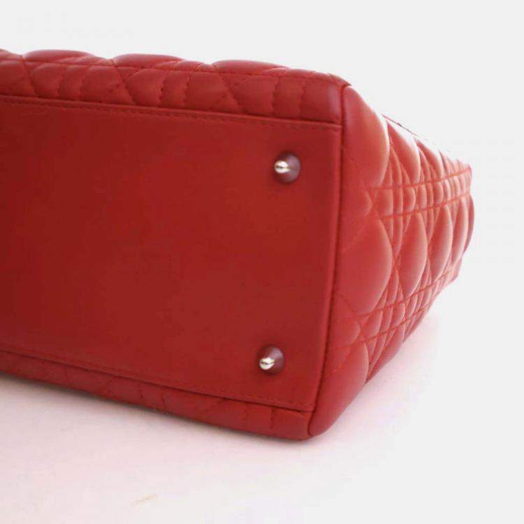 Pre Owned Dior Lady Dior Medium Red Lambskin Top Handle Bag