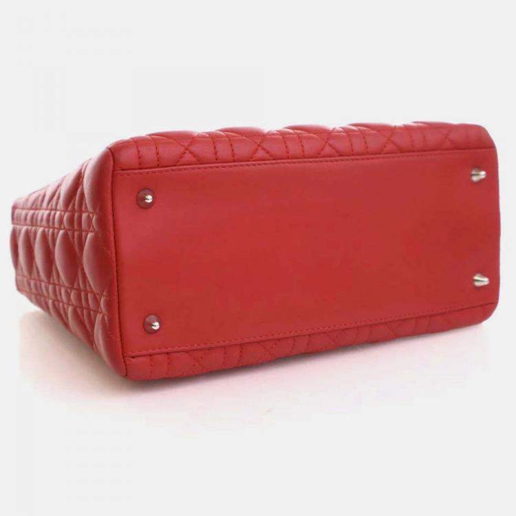 Pre Owned Dior Lady Dior Medium Red Lambskin Top Handle Bag