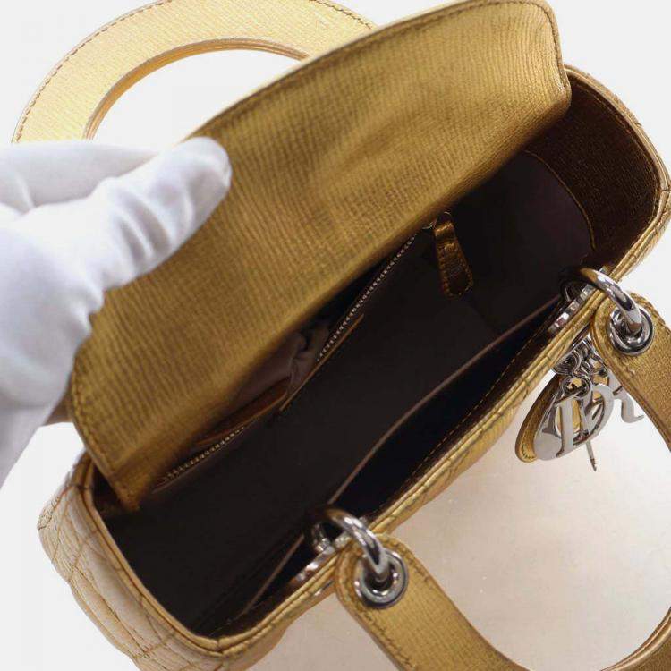 Pre Owned Dior Lady Dior Small Gold Calfskin Handbag