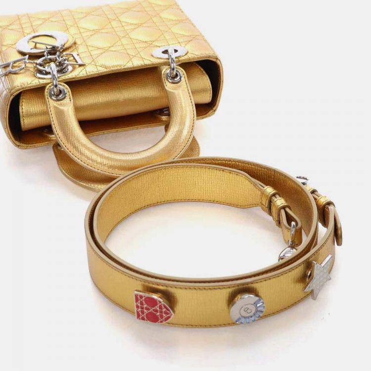 Pre Owned Dior Lady Dior Small Gold Calfskin Handbag