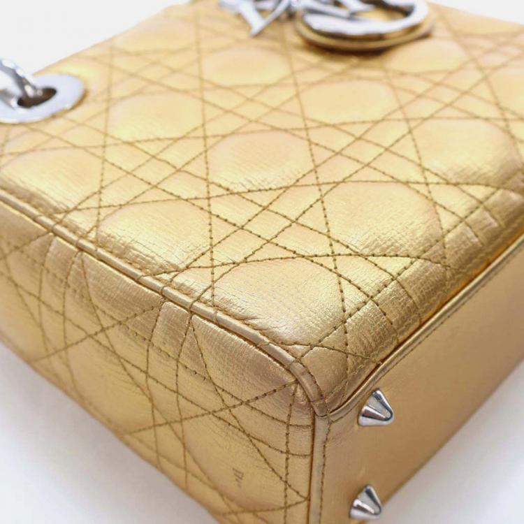 Pre Owned Dior Lady Dior Small Gold Calfskin Handbag
