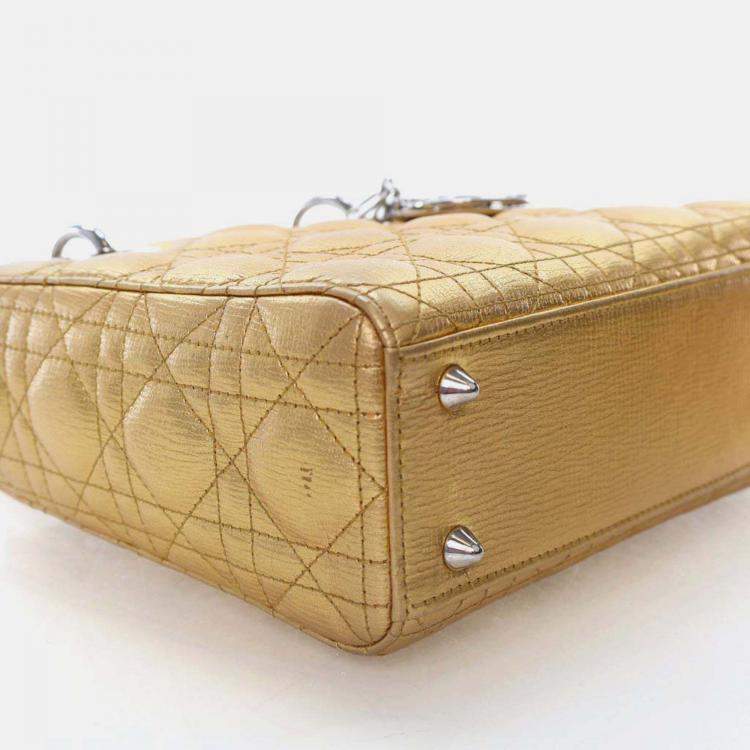 Pre Owned Dior Lady Dior Small Gold Calfskin Handbag