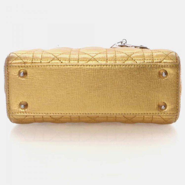 Pre Owned Dior Lady Dior Small Gold Calfskin Handbag