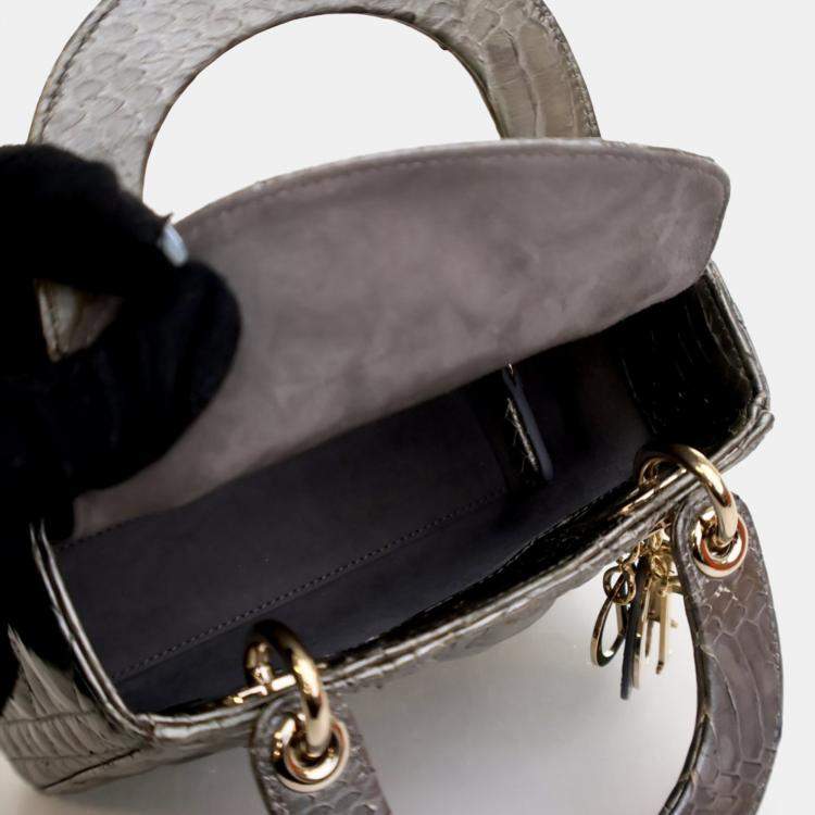 Pre Owned Dior Lady Dior Mini Python Metallic Leather Handbag