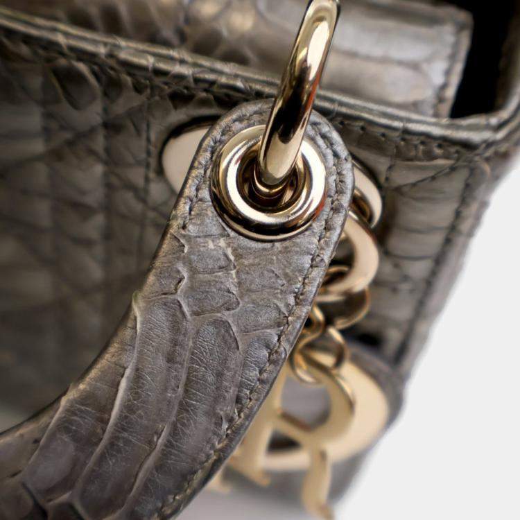 Pre Owned Dior Lady Dior Mini Python Metallic Leather Handbag