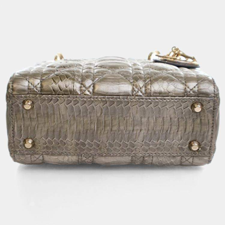 Pre Owned Dior Lady Dior Mini Python Metallic Leather Handbag