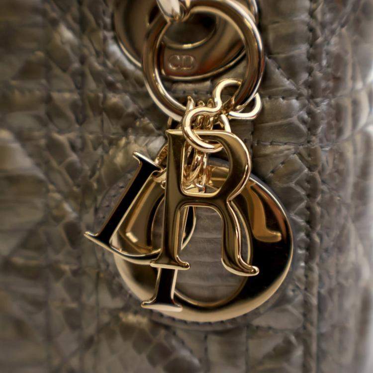 Pre Owned Dior Lady Dior Mini Python Metallic Leather Handbag