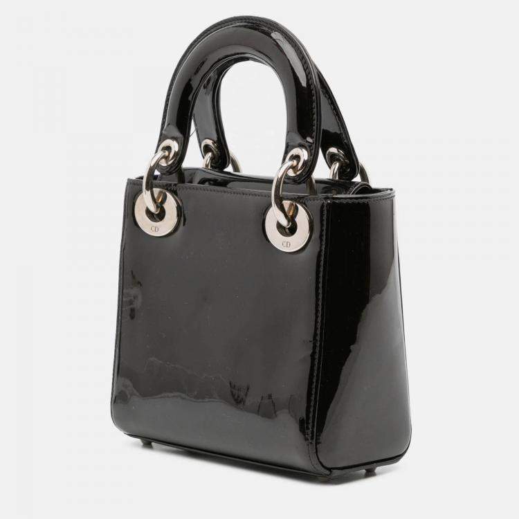 Pre Owned Dior Black Mini Patent Lady Dior