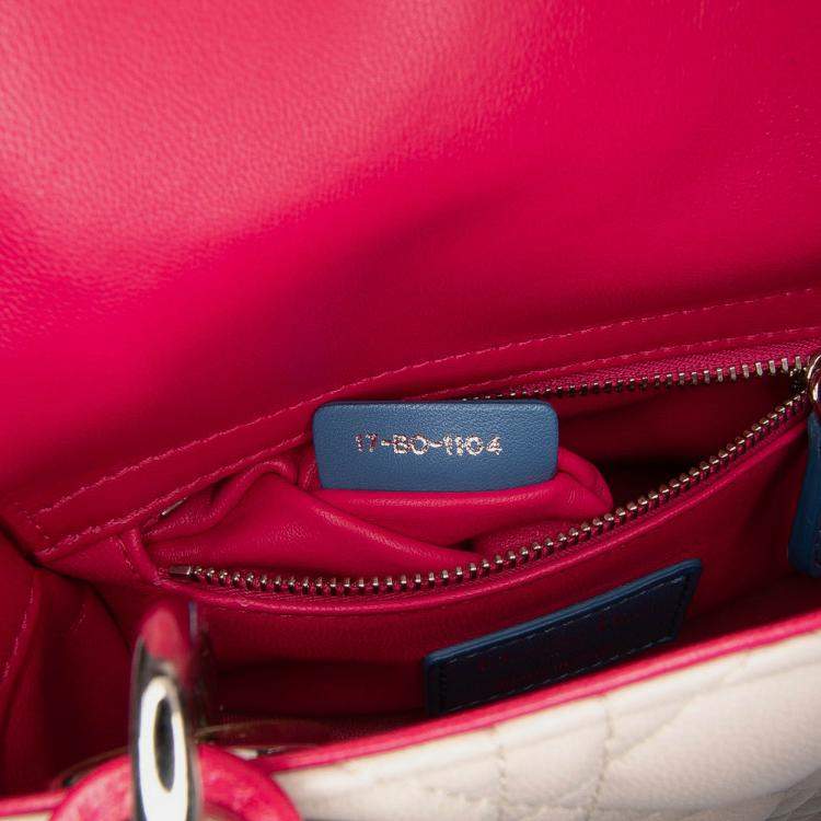 Pre Owned Dior off White Mini Tricolor Lambskin Cannage Lady Dior