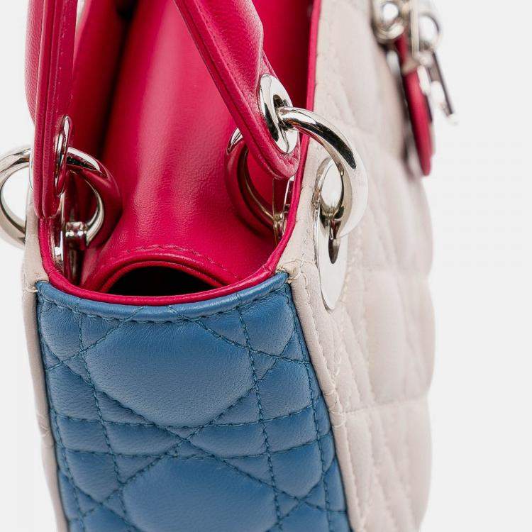 Pre Owned Dior off White Mini Tricolor Lambskin Cannage Lady Dior