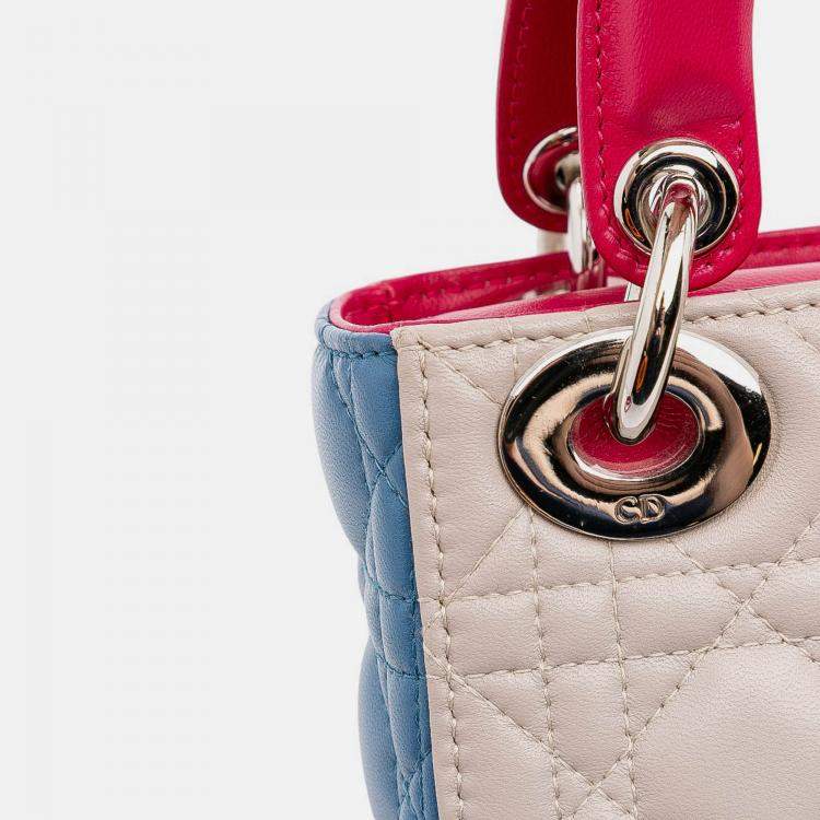 Pre Owned Dior off White Mini Tricolor Lambskin Cannage Lady Dior