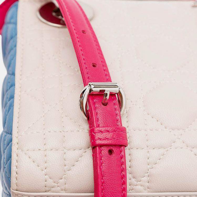 Pre Owned Dior off White Mini Tricolor Lambskin Cannage Lady Dior